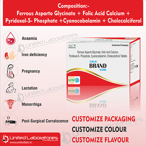 Ferrous Asparto Glycinate + Folic Acid Calcium + Pyridoxal-5- Phosphate + Cyanocobalamin + Cholecalciferol